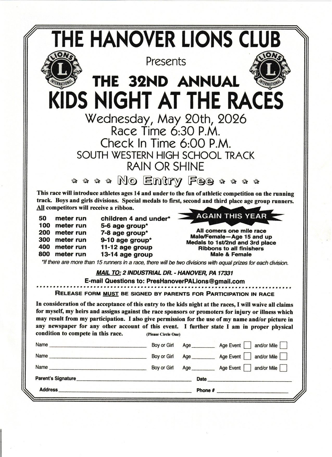 Hanover Run Registration Form